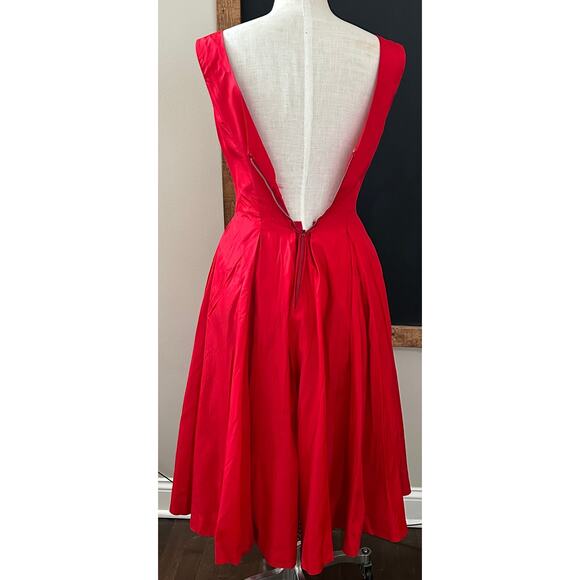 1950s Jonny Herbert Couture Red Taffeta Party Dress XS Rockabilly Pin Up Vtg - Picture 6 of 16